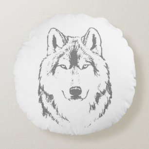 Funky Gray Wolf Face Head Sketch Rundes Kissen