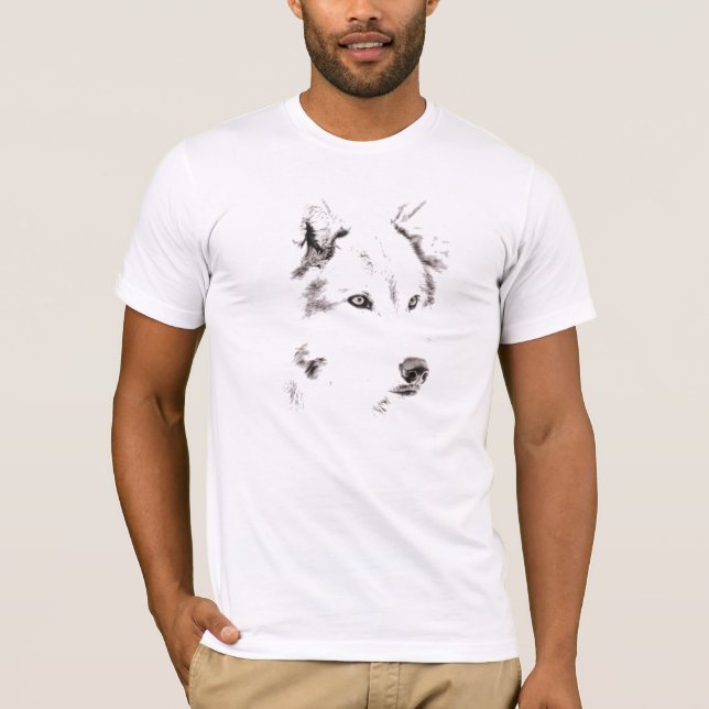 Funky Gray Wolf Face Head Sketch T-Shirt (Vorderseite)