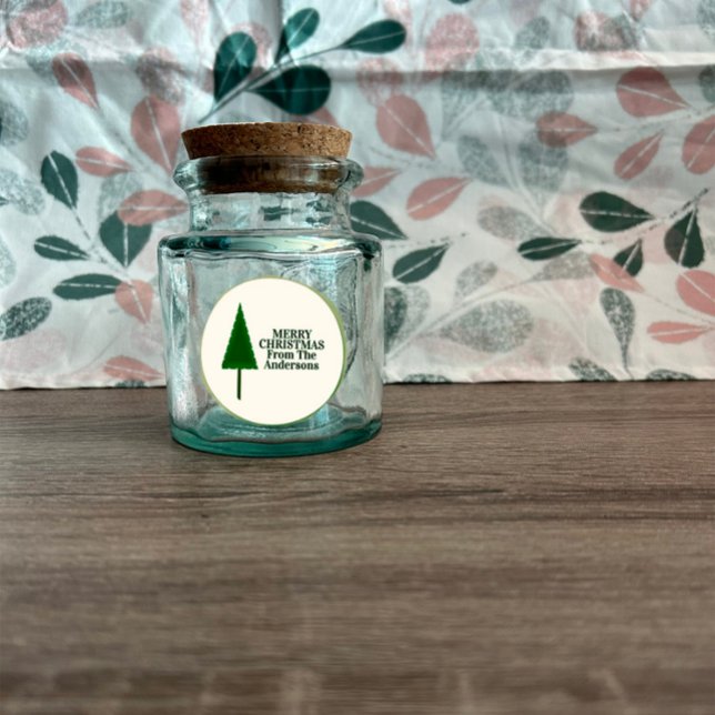 Funky Green Christmas Tree Design Runder Aufkleber (Von Creator hochgeladen)