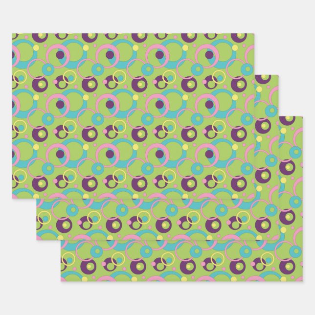 Funky Green Circles Wrapping Paper Set Geschenkpapier Set (Set)