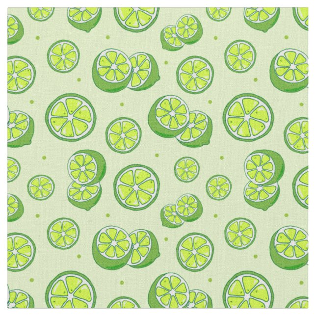 Funky Green Limon Fruit Slices Summer Print Stoff (Nahaufnahme)