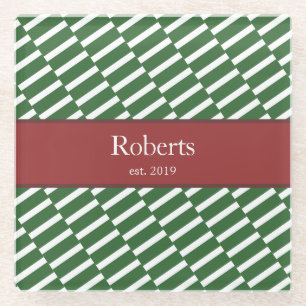 Funky Green Pattern Family Name and Year Modern Glasuntersetzer