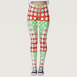 Funky Green, Red, Pattern, Blume, Leggings