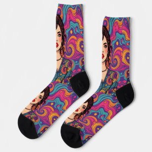 Funky groovy bunt Brünett Beauty jugendlich Socken
