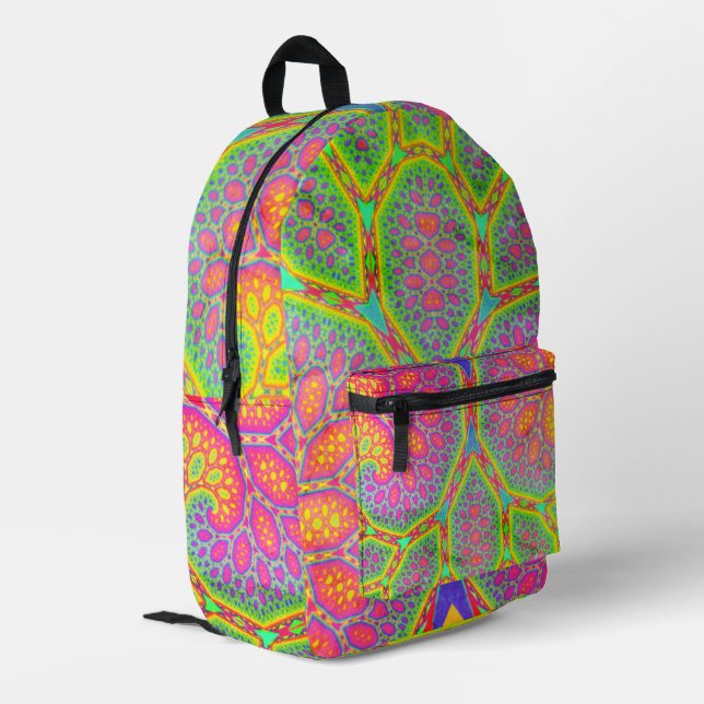 Funky Groovy Geometric Mathematiric Fraktal Tree Bedruckter Rucksack (Rückseitige Ecke links)