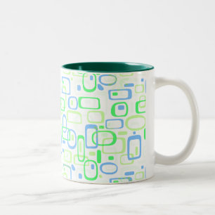 Funky grünes Retro-Muster Zweifarbige Tasse