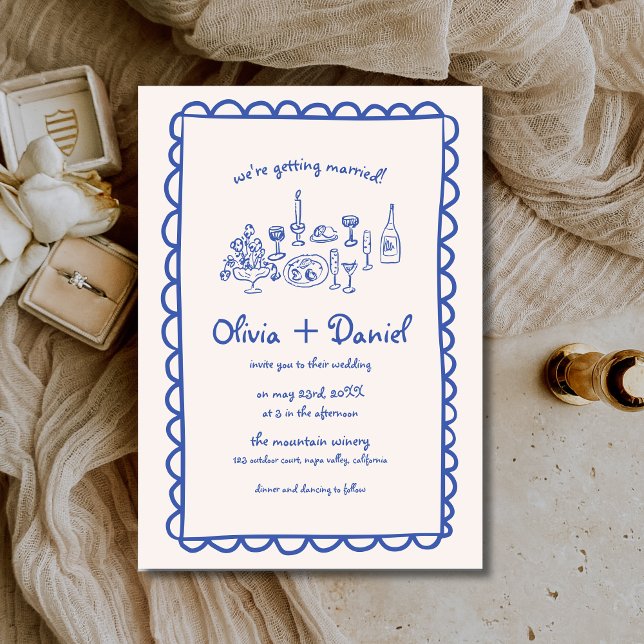 Funky Hand Drawn Blue Handwriting Wedding Einladung (Von Creator hochgeladen)