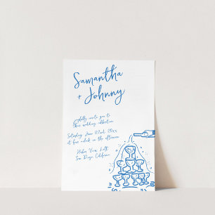 Funky Hand Drawn Champagne Tower Wedding Einladung