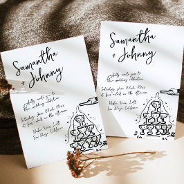 Funky Hand Drawn Champagne Tower Wedding Einladung
