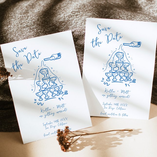 Funky Hand Drawn Champagne Tower Wedding Einladung (Von Creator hochgeladen)