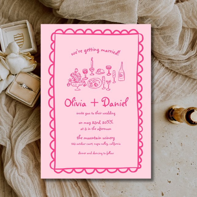 Funky Hand Drawn Pink Handwriting Wedding Einladung (Von Creator hochgeladen)