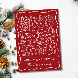 Funky Hand Drawn Red White Falten Foto Weihnachten