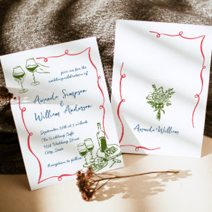 Funky Hand Drawn Scribble Retro Wedding Einladung