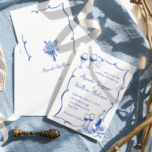 Funky Hand Drawn Scribble Retro Wedding Einladung (Von Creator hochgeladen)