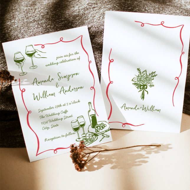 Funky Hand Drawn Scribble Retro Wedding Einladung (Von Creator hochgeladen)