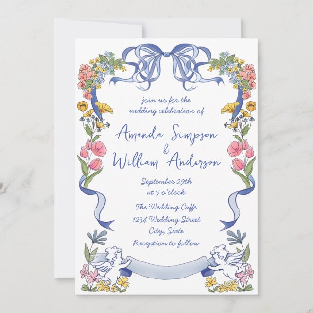 Funky Hand Drawn Scribble Retro Wedding Einladung (Vorderseite)