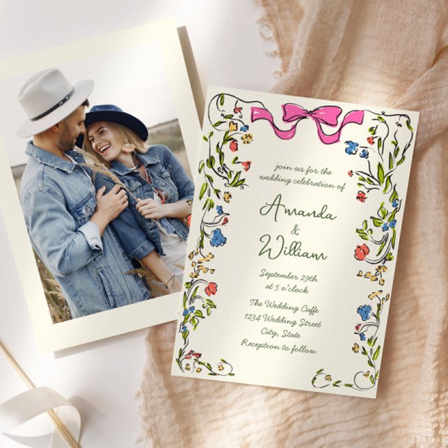 Funky Hand Drawn Scribble Retro Wedding Foto Einladung (Von Creator hochgeladen)