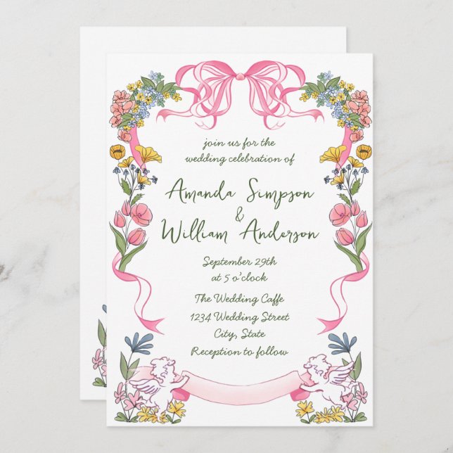 Funky Hand Drawn Scribble Retro Wedding QR Code Einladung (Vorne/Hinten)