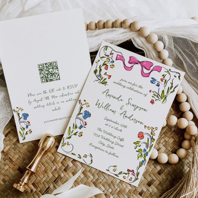 Funky Hand Drawn Scribble Retro Wedding QR Code Einladung (Von Creator hochgeladen)