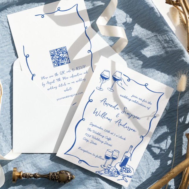 Funky Hand Drawn Scribble Retro Wedding QR Code Einladung (Von Creator hochgeladen)