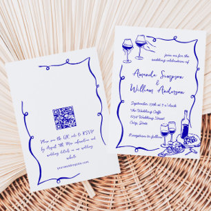 Funky Hand Drawn Scribble Retro Wedding QR Code Einladung