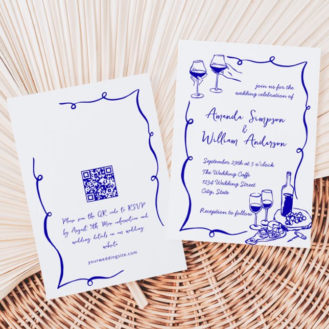 Funky Hand Drawn Scribble Retro Wedding QR Code Einladung (Von Creator hochgeladen)