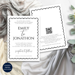 Funky Hand Drawn Wavy Line Border Wedding Einladung