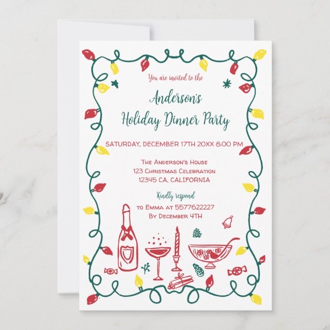 Funky Hand Drawn Whimsical Christmas Party Einladung (Vorderseite)