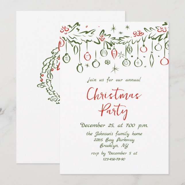 Funky Hand Drawn Whimsical Weihnachtsfeier Einladung (Vorne/Hinten)