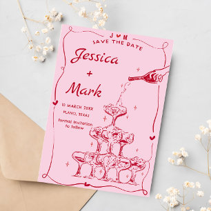 Funky Hand gezeichnete Champagne Wedding Save the Einladung