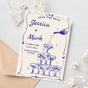 Funky Hand gezeichnete Champagne Wedding Save the  Einladung