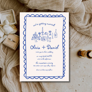 Funky Handgezeichnete Blaue Handschrift Hochzeit Einladung