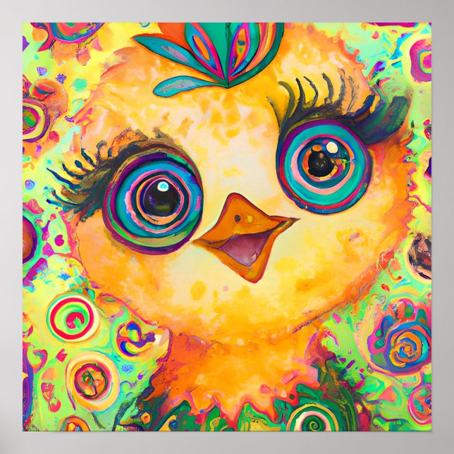 Funky Happy Baby Chicken Farm Kinderzimmer Art Poster (Vorne)