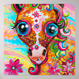 Funky Happy Baby Horse Farm Tier Kinderzimmer Art Poster
