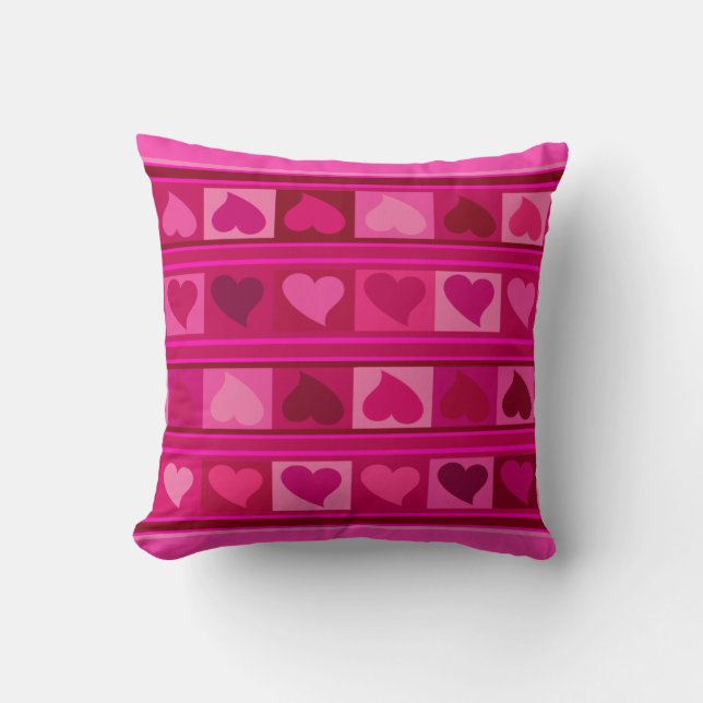 Funky Hearts und Quadrate| Rosa Fuchsia maul Kissen (Vorderseite)