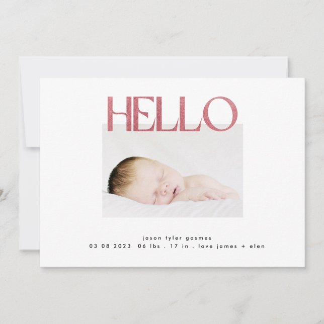 funky hello Blush Pink Foil modern minimalistisch Ankündigung (Vorderseite)