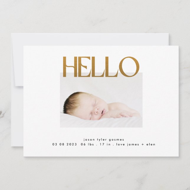 funky hello gelbes Gold Foil modern minimalistisch Ankündigung (Vorderseite)