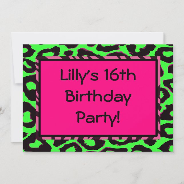Funky Hot Pink Zebra Cheetah Set Einladung (Vorderseite)