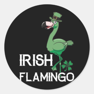 Funky Irish Flamingo Green Bird St Pattys Day Runder Aufkleber