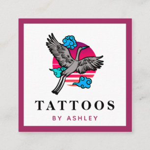 Funky Japanese Crane Illustration Tattoo Artist Quadratische Visitenkarte
