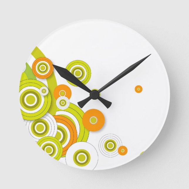 Funky-Kreise in weiß Runde Wanduhr (Vorderseite)