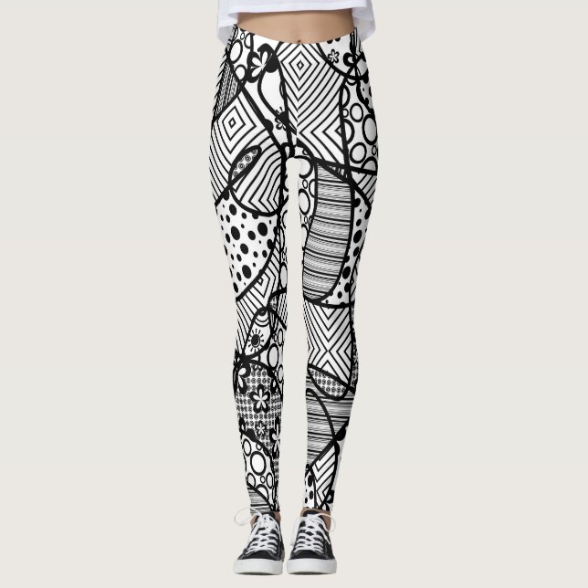 Funky, künstlerisches, schwarzes u. weißes Muster Leggings (Vorderseite)
