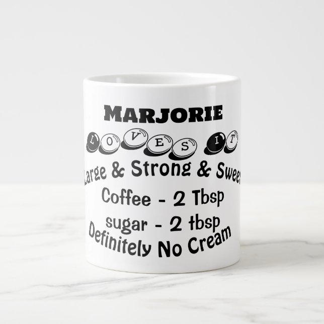 Funky Large Modern Minimalistisch Name Coffee Love Jumbo-Tasse (Vorderseite)