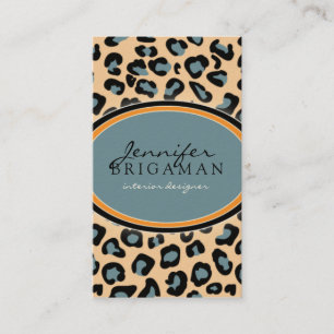 Funky Leopard Print Business Card: orange/blau Visitenkarte