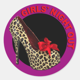 Funky Leopard Stiletto Girls Night Out Runder Aufkleber