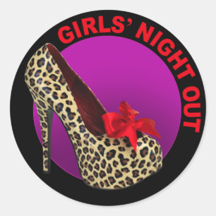 Funky Leopard Stiletto Girls Night Out Runder Aufkleber