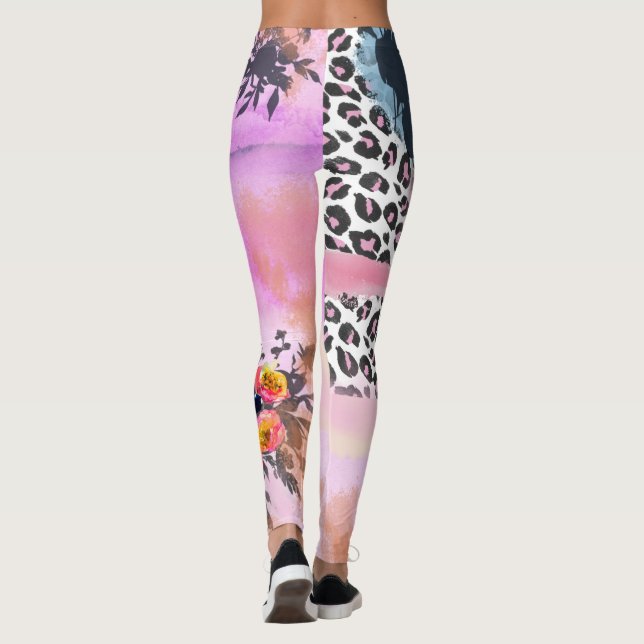Funky Leopard und BlumenLeggings Leggings (Rückseite)