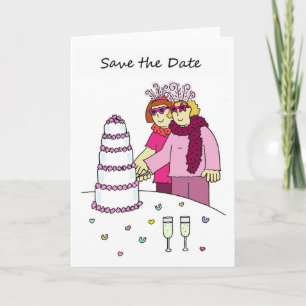 Funky Lesbians Save the Date Cartoon Couple Ankündigung