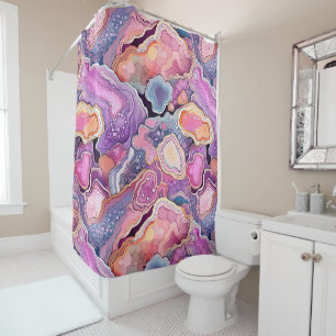 Funky Lila Blue Mix Abstrakt Geode Agate Pattern Duschvorhang