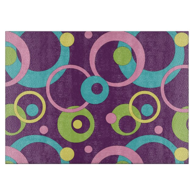 Funky Lila Circles Glass Cutting Board Schneidebrett (Vorderseite)